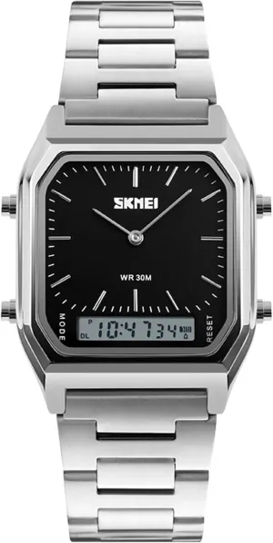 Steel Strap Analog Sports Watches Gosasa exaggerate prohibit projector valve culminate northeast Women Men Square Multifunction Stopwatch Dual Display Wristwatches Stainless 