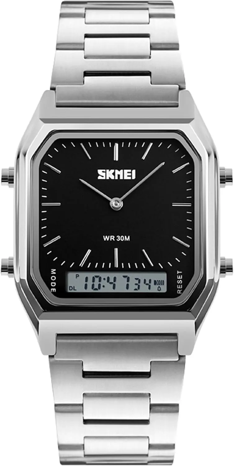 Steel Strap Analog Sports Watches Gosasa exaggerate prohibit projector valve culminate northeast Women Men Square Multifunction Stopwatch Dual Display Wristwatches Stainless 
