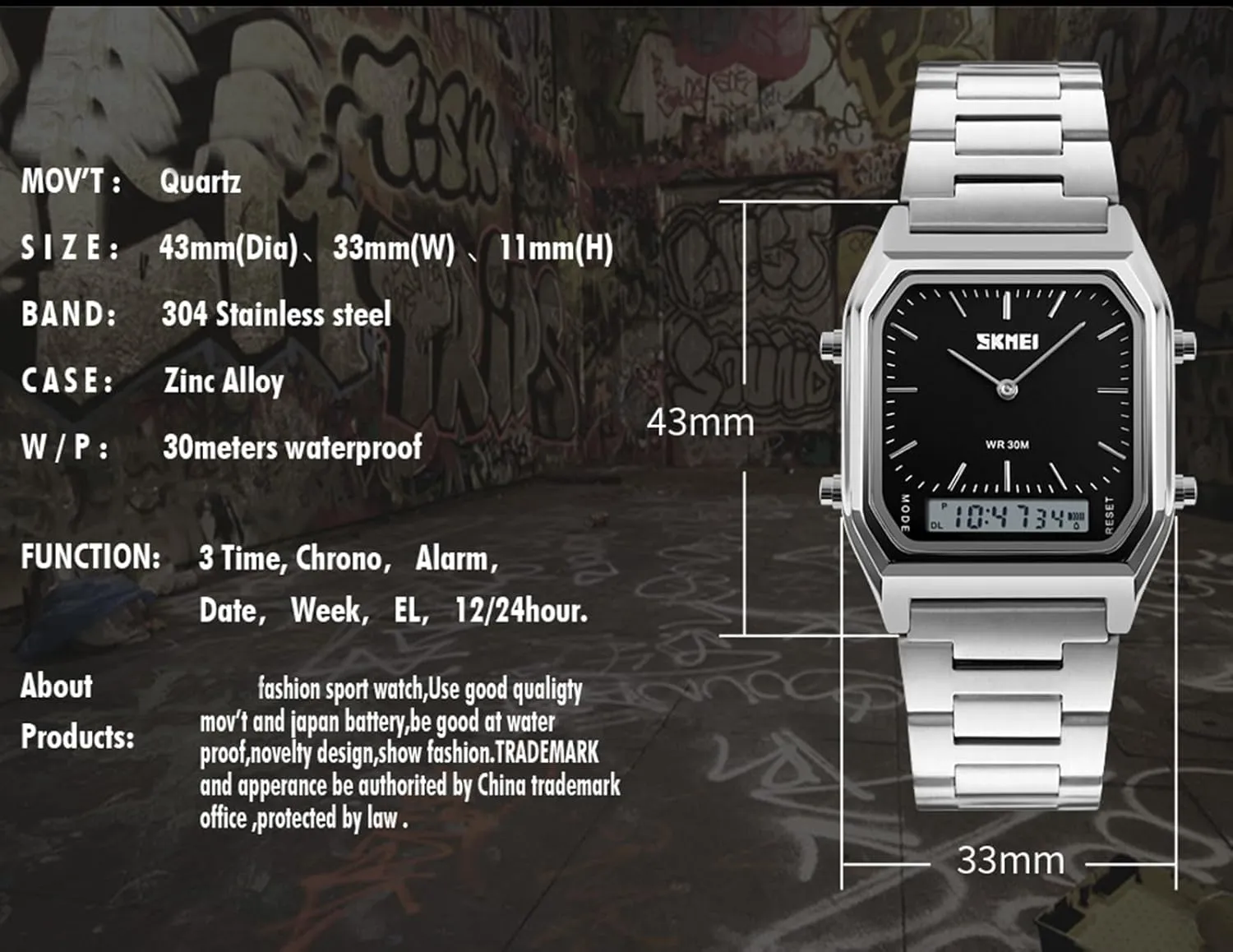 Steel Strap Analog Sports Watches Gosasa exaggerate prohibit projector valve culminate northeast Women Men Square Multifunction Stopwatch Dual Display Wristwatches Stainless 