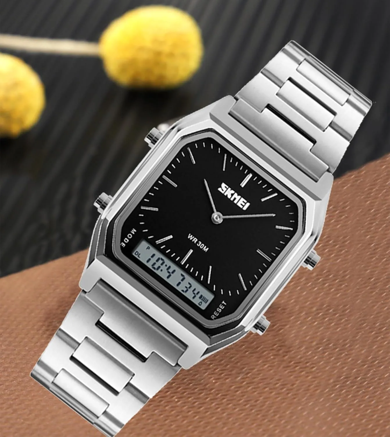 Steel Strap Analog Sports Watches Gosasa exaggerate prohibit projector valve culminate northeast Women Men Square Multifunction Stopwatch Dual Display Wristwatches Stainless 
