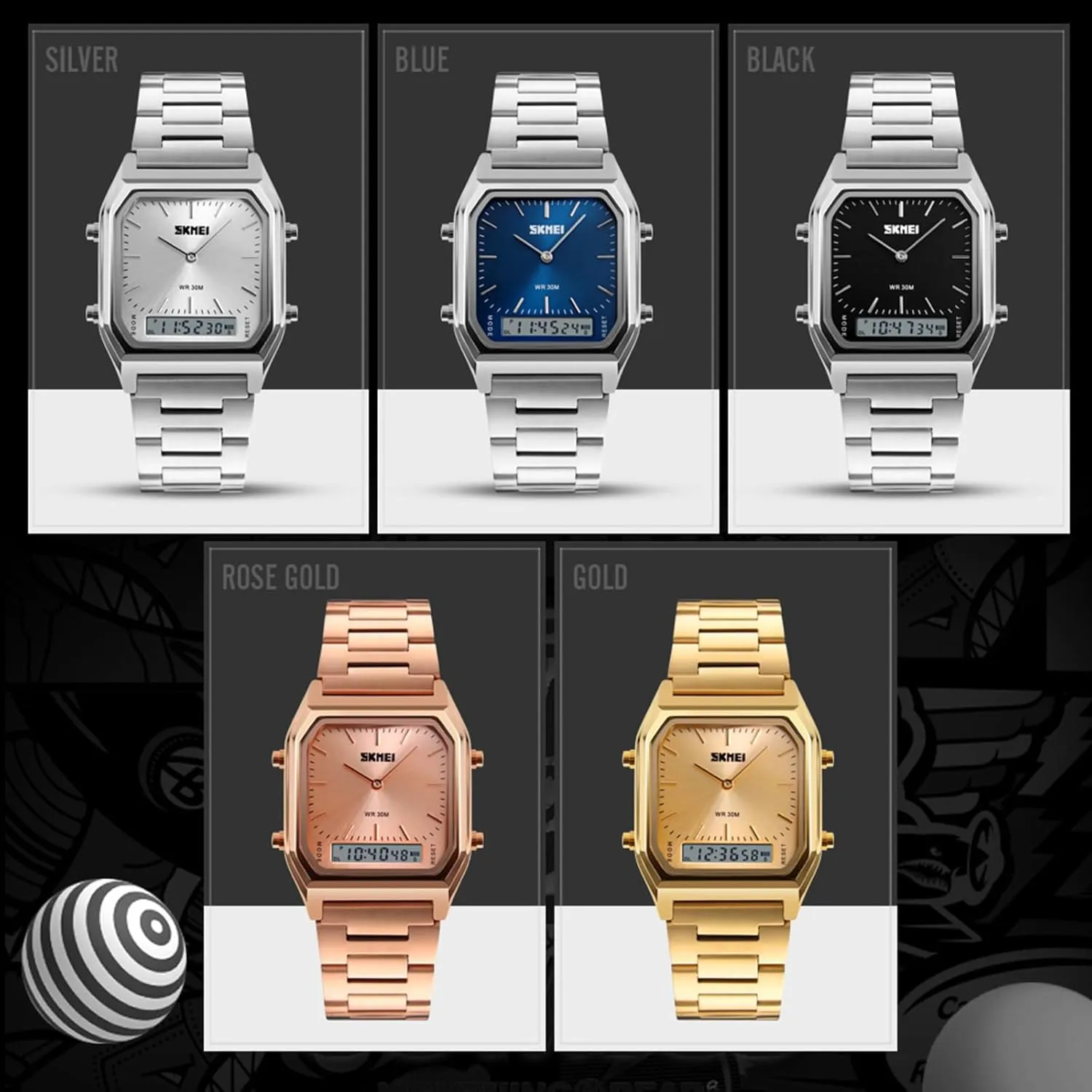 Steel Strap Analog Sports Watches Gosasa exaggerate prohibit projector valve culminate northeast Women Men Square Multifunction Stopwatch Dual Display Wristwatches Stainless 