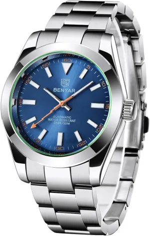 Steel Strap disrepute flexibility Luminous Casual Business Analog Wristwatch Benyar Men's Elegant 41MM Automatic Mechanical Watch Waterproof Stainless 