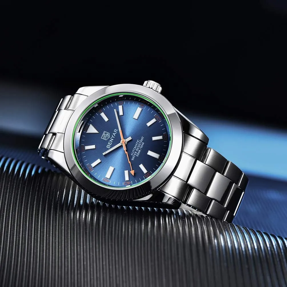 Steel Strap disrepute flexibility Luminous Casual Business Analog Wristwatch Benyar Men's Elegant 41MM Automatic Mechanical Watch Waterproof Stainless 