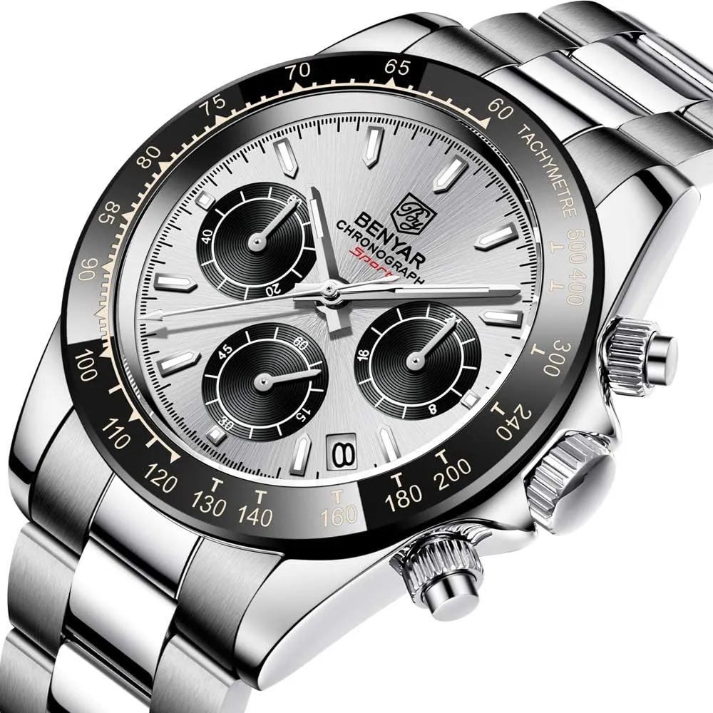 Steel Strap slab rejuvenate pen avenge playground diversify Leisure Sports Watches for Men Men's Watch BENYAR Fashion Quartz Movement Wrist Watch Analog Chronograph Business Waterproof and Scratch Resistant Stainless 