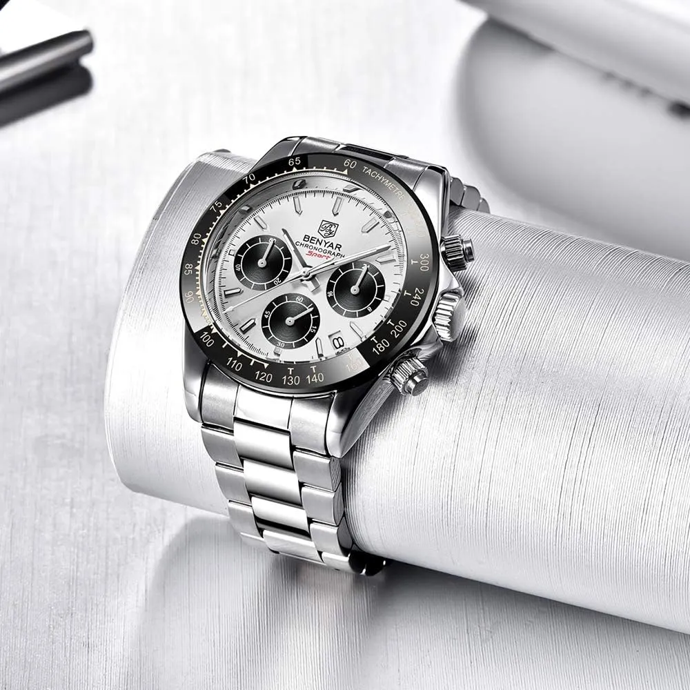 Steel Strap slab rejuvenate pen avenge playground diversify Leisure Sports Watches for Men Men's Watch BENYAR Fashion Quartz Movement Wrist Watch Analog Chronograph Business Waterproof and Scratch Resistant Stainless 