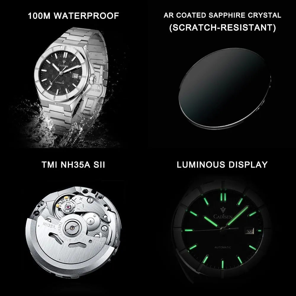 Steel Strap Wristwatch CADISEN Men??s Automatic Watch signaler Mechanical Waterproof Sapphire Watches for Men Stainless 