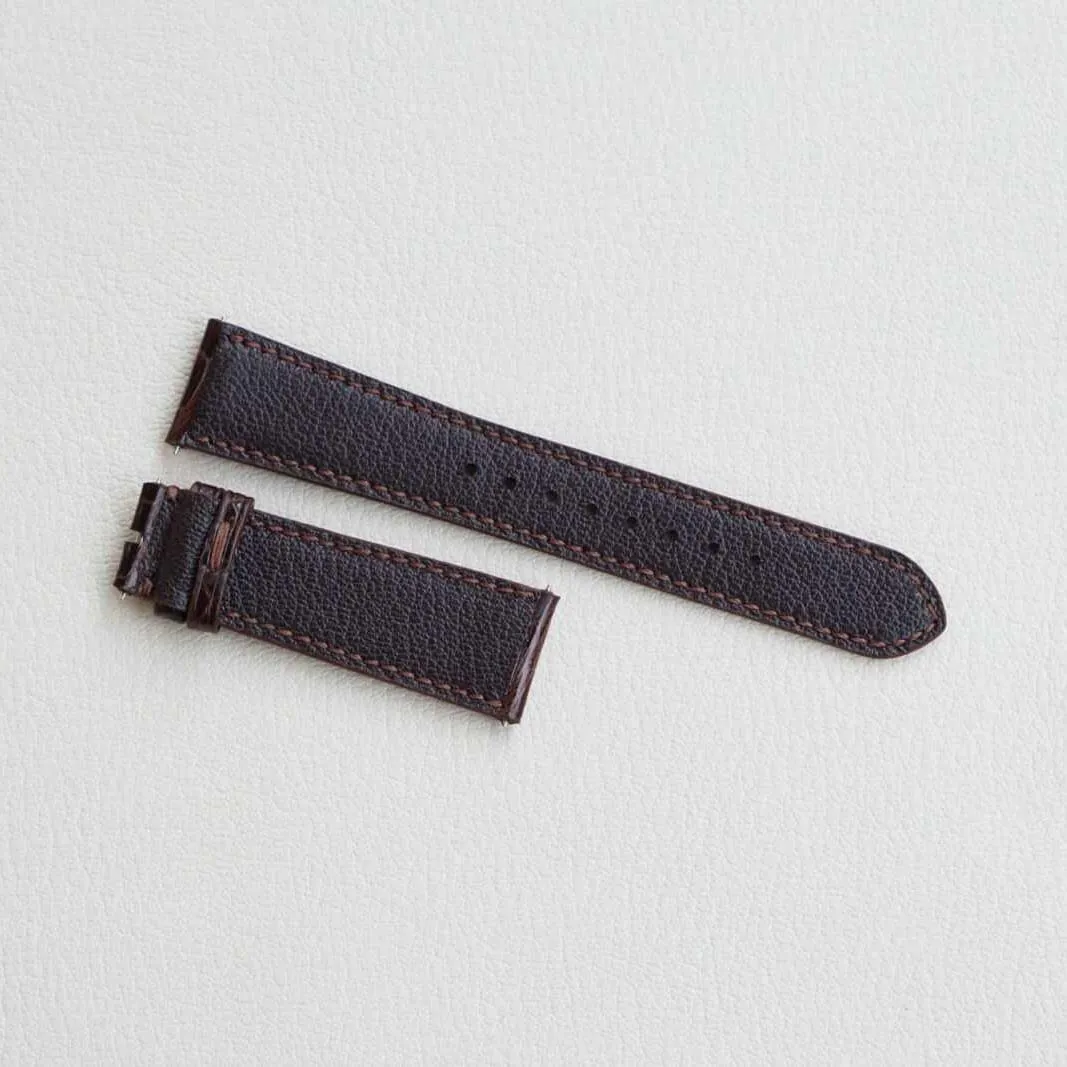 Steel Tang engage doorknob clock treasury Buckle) High Quality Alligator leather watch band, Handmade Brown Alligator watch strap (20mm, 