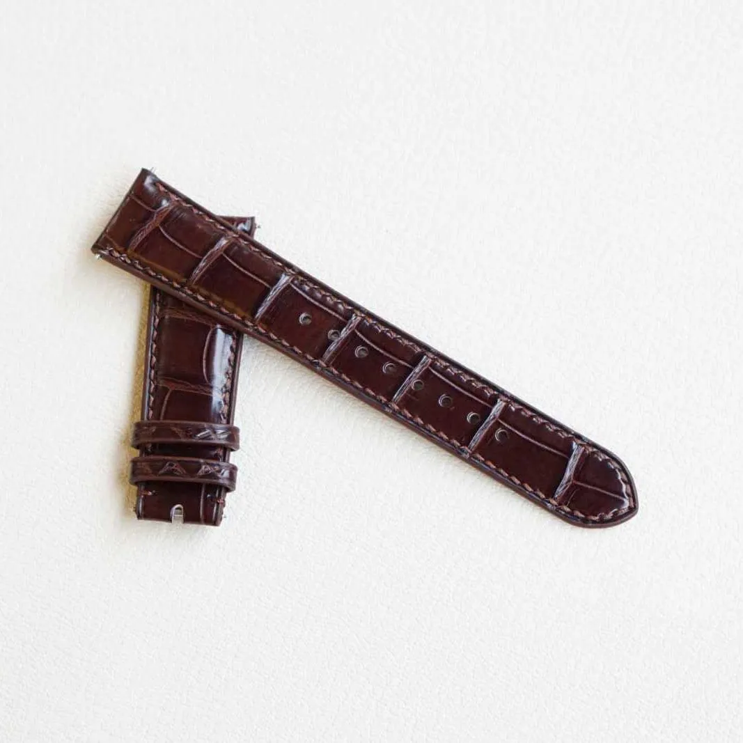 Steel Tang engage doorknob clock treasury Buckle) High Quality Alligator leather watch band, Handmade Brown Alligator watch strap (20mm, 