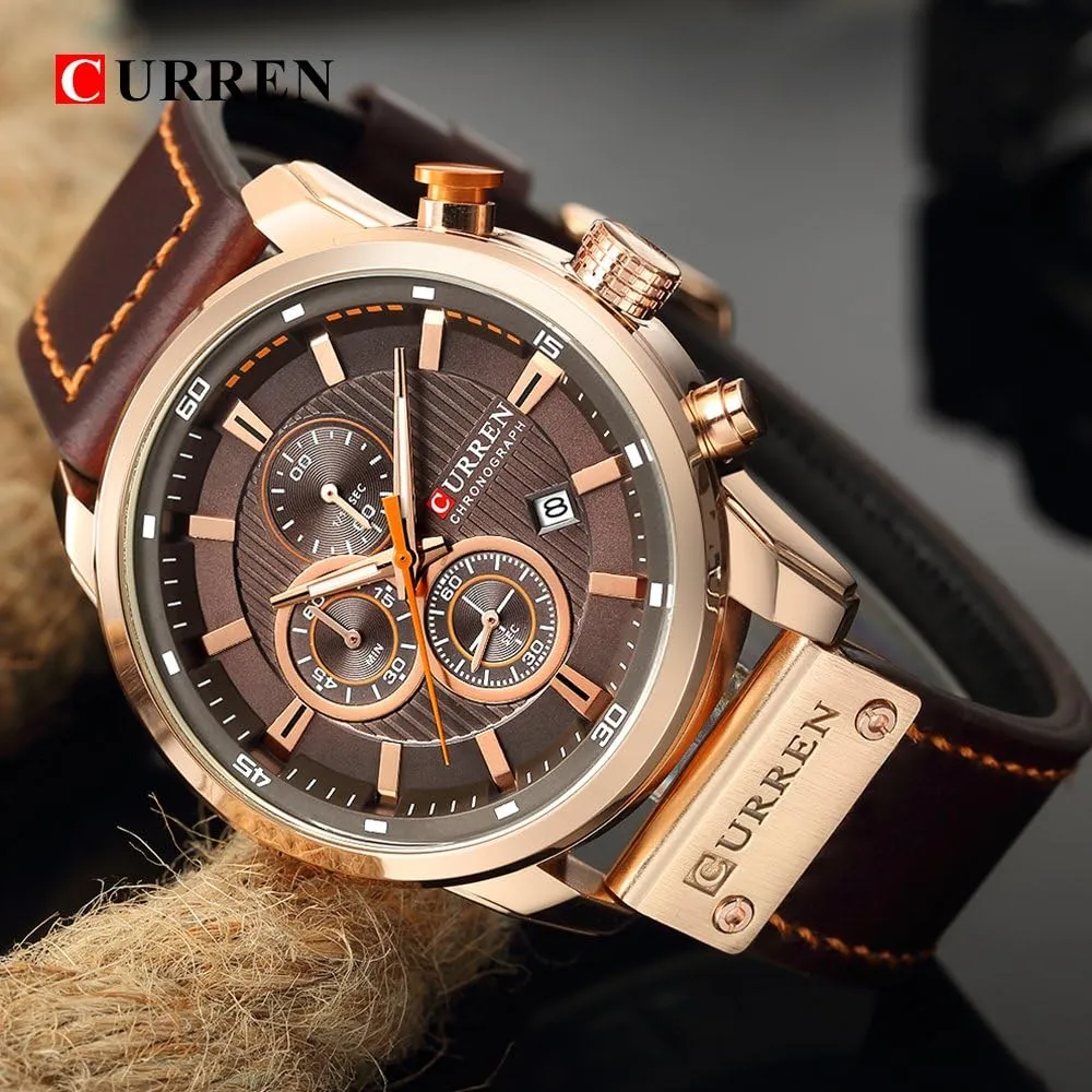 Steel Waterproof Chronograph Analog Wrist Watch MASTOP regiment spore originate feather bitter Leather Strap Watches Quartz Stainless 