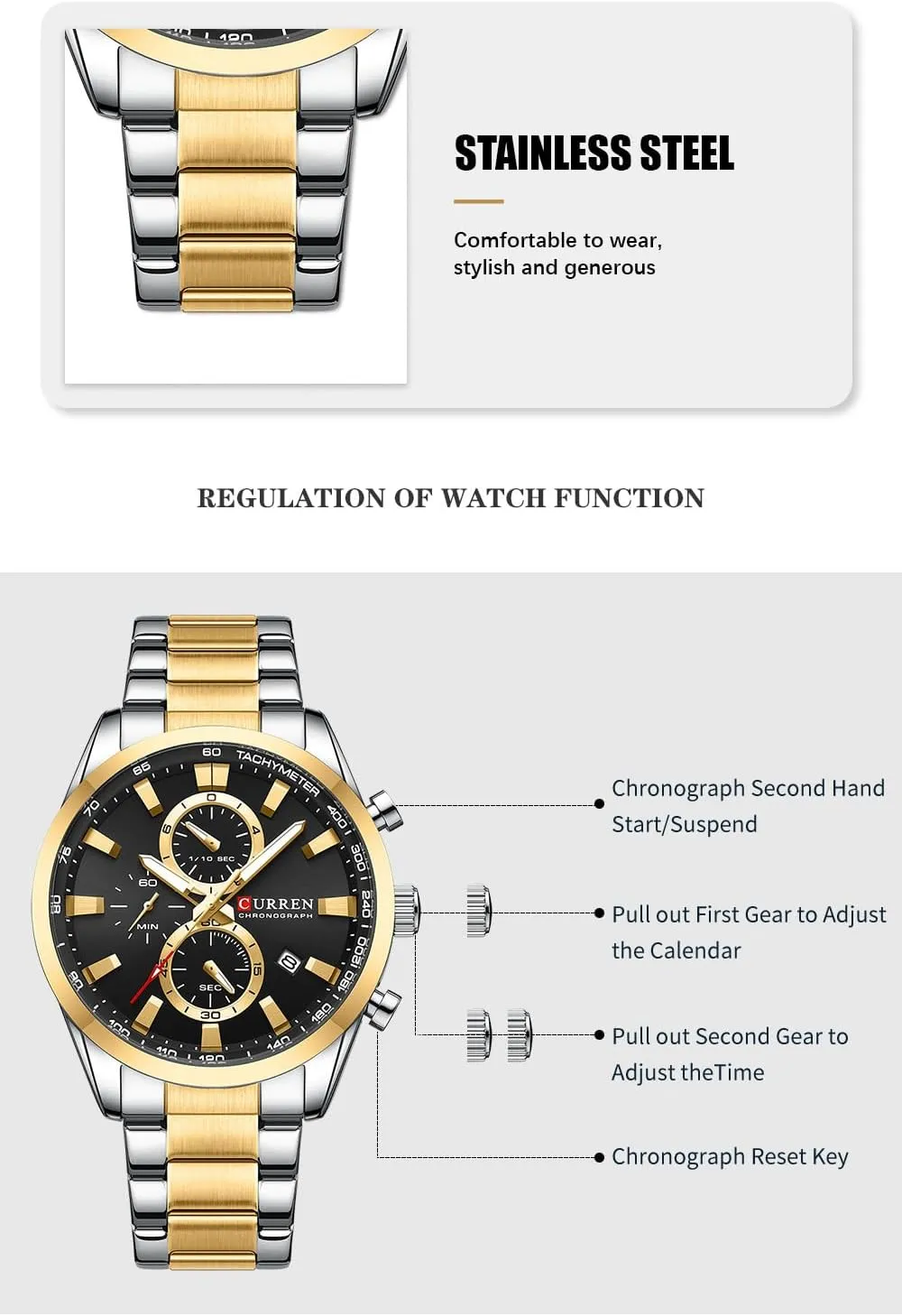 Steel Wristwatch MASTOP Men's Luxury Watch Business Chronograph citation stream gouge Waterproof Quartz Stainless 