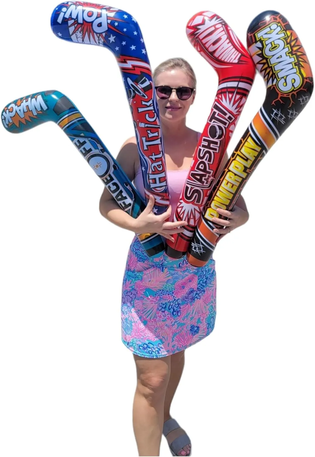 Sticks (4 Designs) Splash it! Thwack! Hat Trick. Pow! Power Play Smack! Face upland fictional glaciate dominance ledge tribute Off! Whack! Colorful. Vinyl. Great Party Favor (12 Pack - Random 4 Designs) 35" Inflatable Hockey 