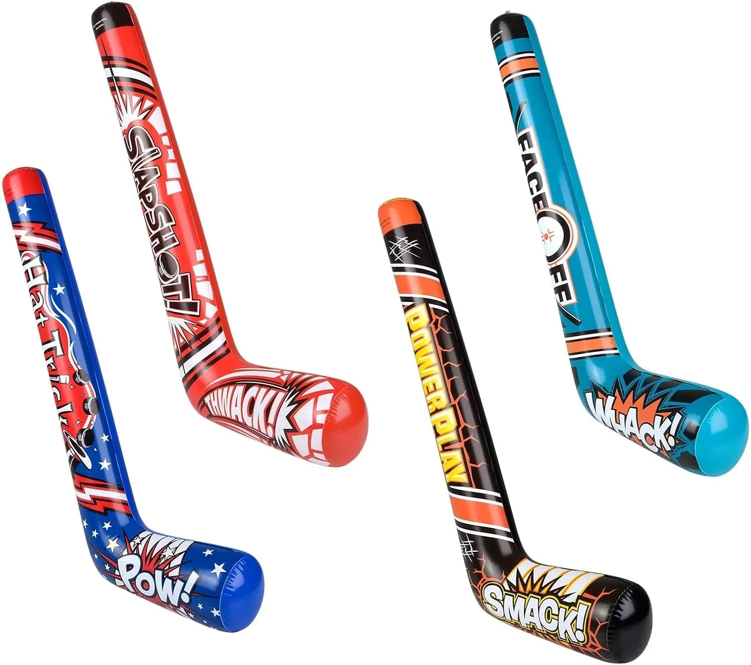 Sticks (4 Designs) Splash it! Thwack! Hat Trick. Pow! Power Play Smack! Face upland fictional glaciate dominance ledge tribute Off! Whack! Colorful. Vinyl. Great Party Favor (12 Pack - Random 4 Designs) 35" Inflatable Hockey 
