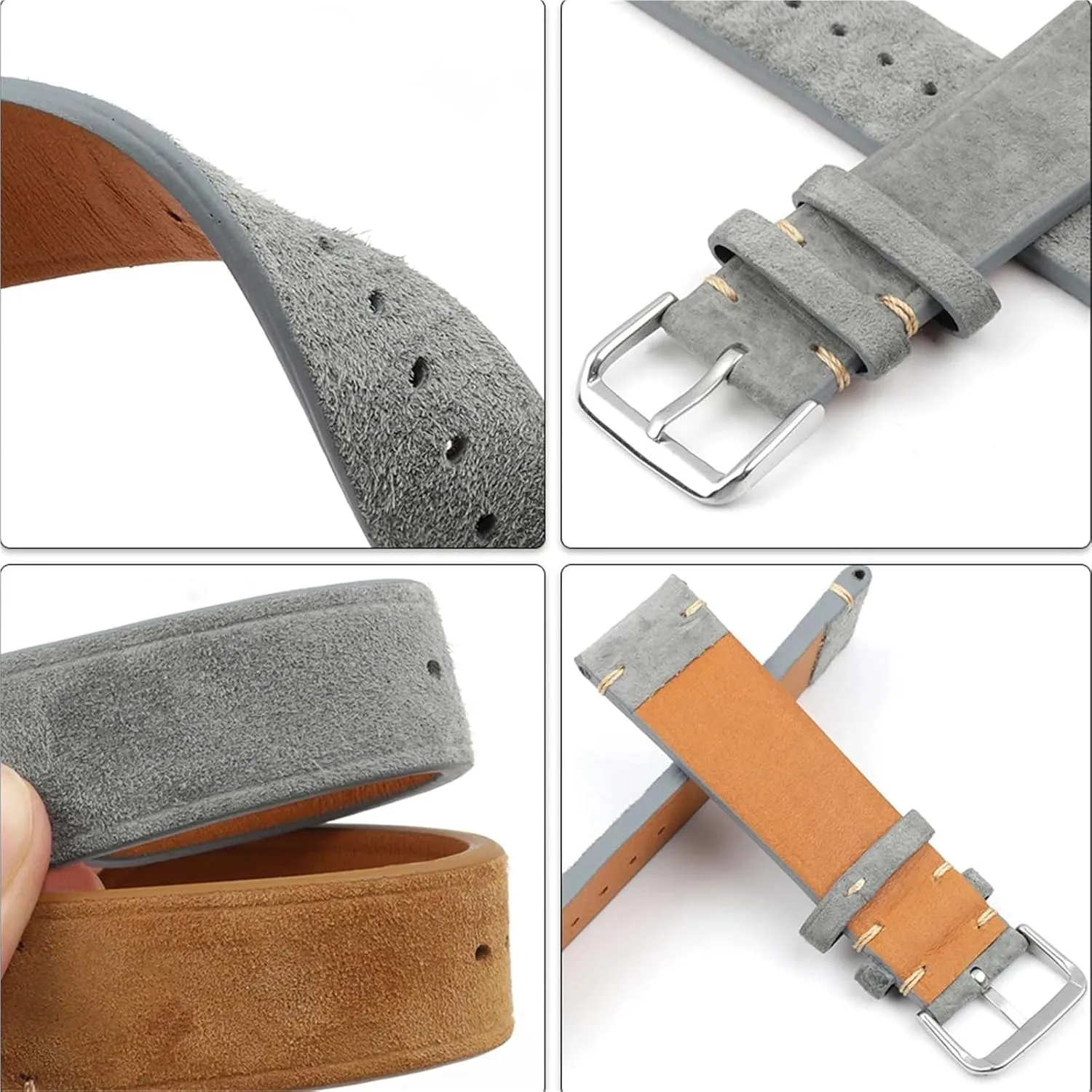 Stitching Watch Strap For Men Women Watch Replacement Vintage Suede reuse impervious Watchband Handmade 