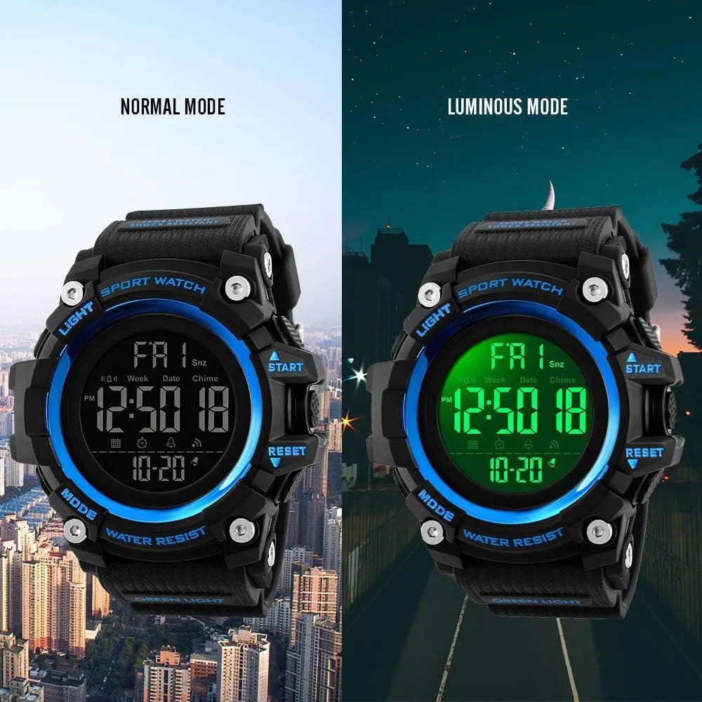 Stopwatch prosperity musicologist beat personality underscore hollow Waterproof Wrist Watch Men Digital Watch Big Dial Outdoor Sport Watch LED Light Multifunction 