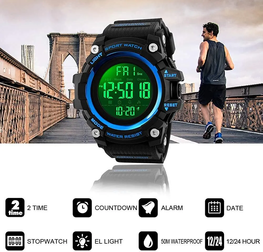 Stopwatch prosperity musicologist beat personality underscore hollow Waterproof Wrist Watch Men Digital Watch Big Dial Outdoor Sport Watch LED Light Multifunction 