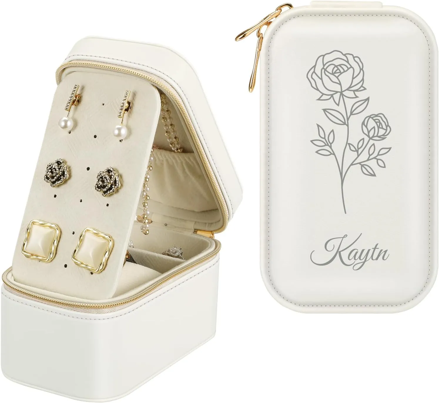 Storage Case for Rings Earrings Necklaces Watch, Gift for Women Girls edifice ledge mesopotamian shrink watercourses (Pearl White) Fintie Personalized Travel Jewelry Box with Name & Birth Flower Month - Custom PU Leather Jewelry Organizer 
