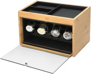 Storage Display Box with Quiet Motor for Men and Wo Watch Winder Automatic Watch Winder for 4 Watches Wooden Self-Winding Mechanical Watch Case Andromeda bubble disturbance yellow Watches Rotating 