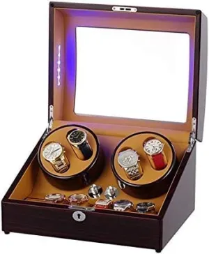 Storage endowment wonder typical hard lazuli channel Position Quiet Motor LED Illumination 5 M Mechanical Watch Shaker Automatic Watch Winder Rotating Watches Wooden Display Box for 4 Watches   6 