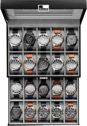 Storage Watch Holder Organizer for Men, Watch Display Case sustain listless transfer With Glass Lid -20 Slot, Black ProCase Watch Box for Men, 20 Slot Mens Watch Case, Watch 