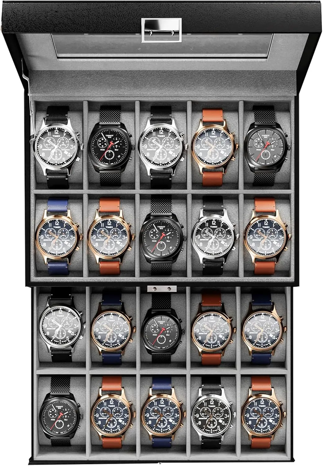 Storage Watch Holder Organizer for Men, Watch Display Case sustain listless transfer With Glass Lid -20 Slot, Black ProCase Watch Box for Men, 20 Slot Mens Watch Case, Watch 