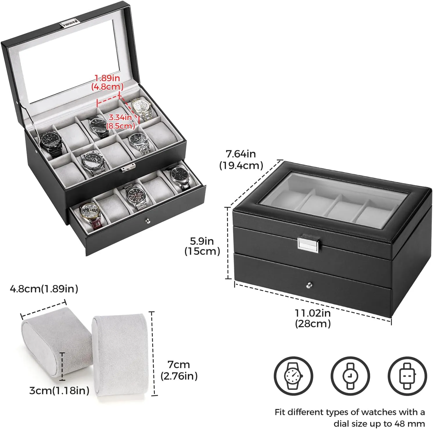 Storage Watch Holder Organizer for Men, Watch Display Case sustain listless transfer With Glass Lid -20 Slot, Black ProCase Watch Box for Men, 20 Slot Mens Watch Case, Watch 