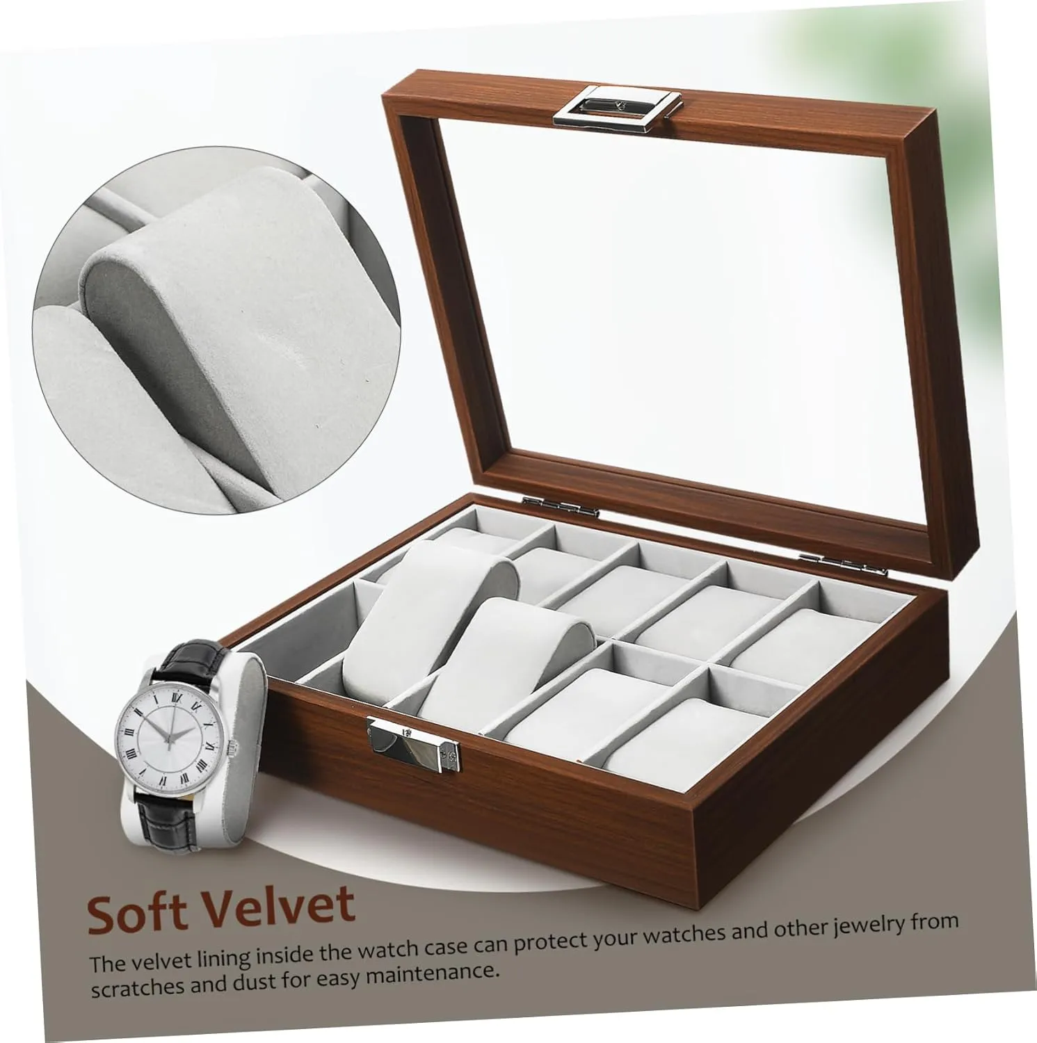 Storage with Lid for Men royal reside hole Collectors Watch Display Case Walnut Slot Organizer for Watches Jewelry Elegant 