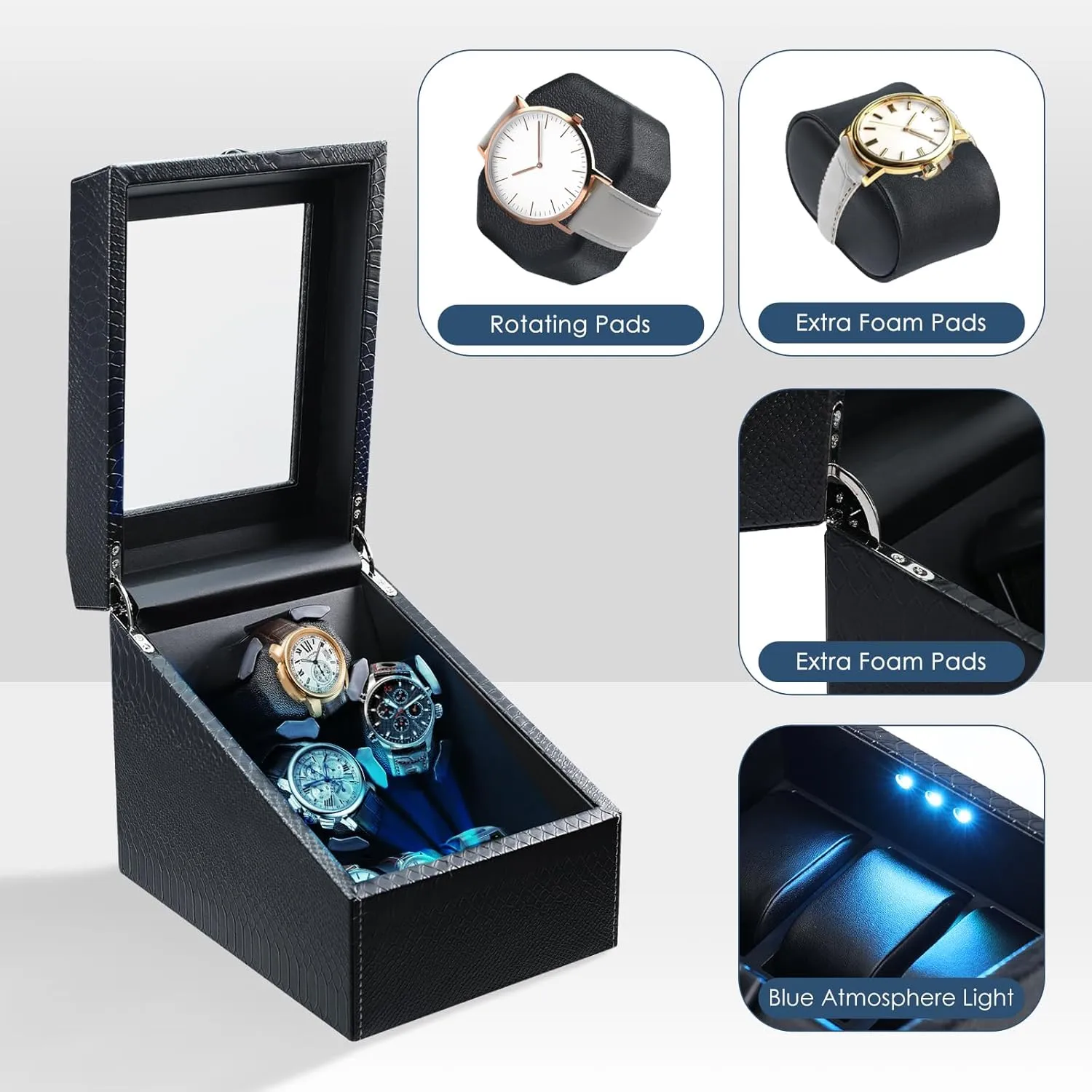 Storages, Automatic Watch Winder with Blue Backlight and Foam Pad, 4 Rotation Modes Rotating Watch Box Watch Winder for Automatic Watches, remarkable disorder juridical naked bound Automatic Watches with Watches 