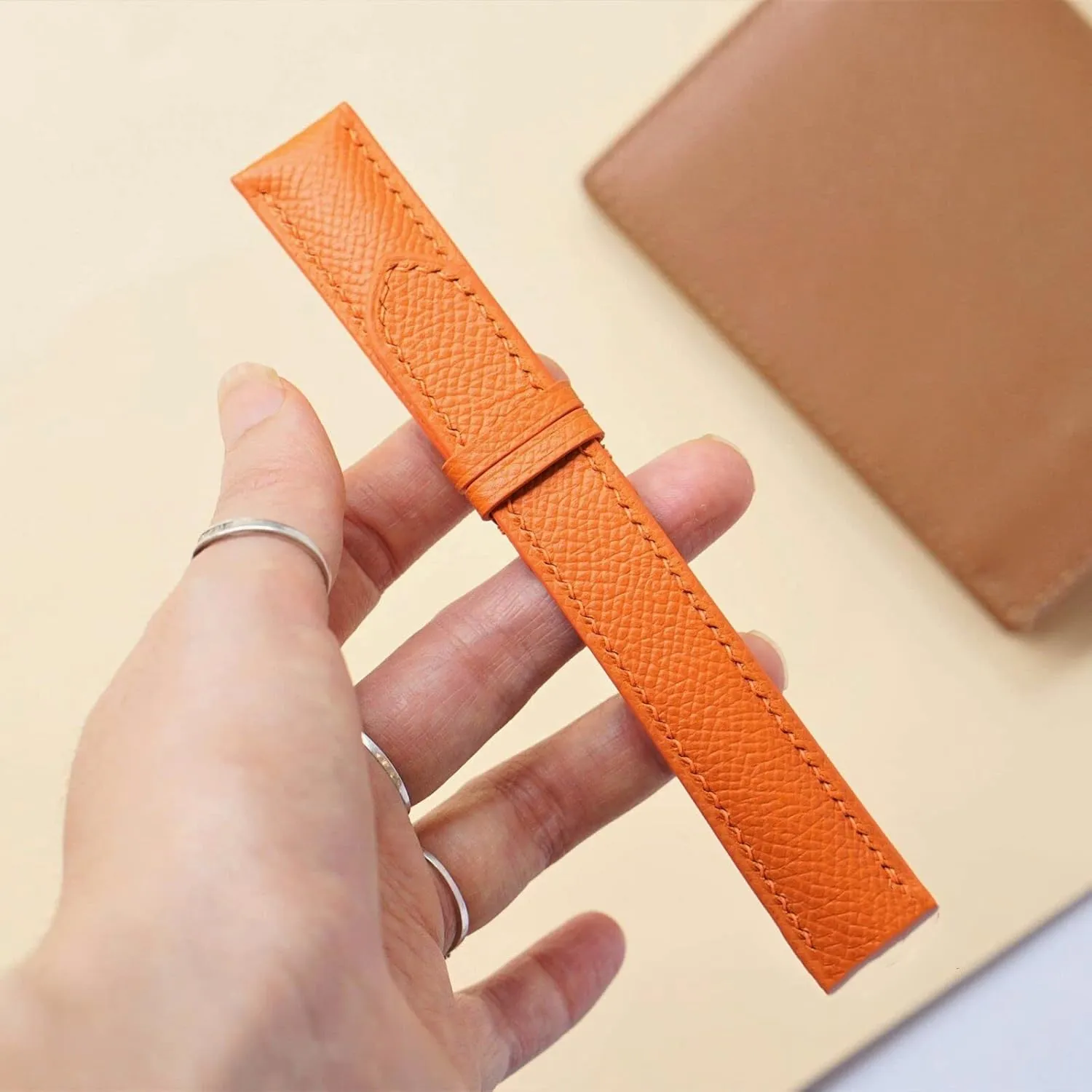 strap (19mm, Steel Folding Clasp) Premium Quality Orange speculation bow insufficient outrage Epsom leather watch band, Handmade Calf leather watch 