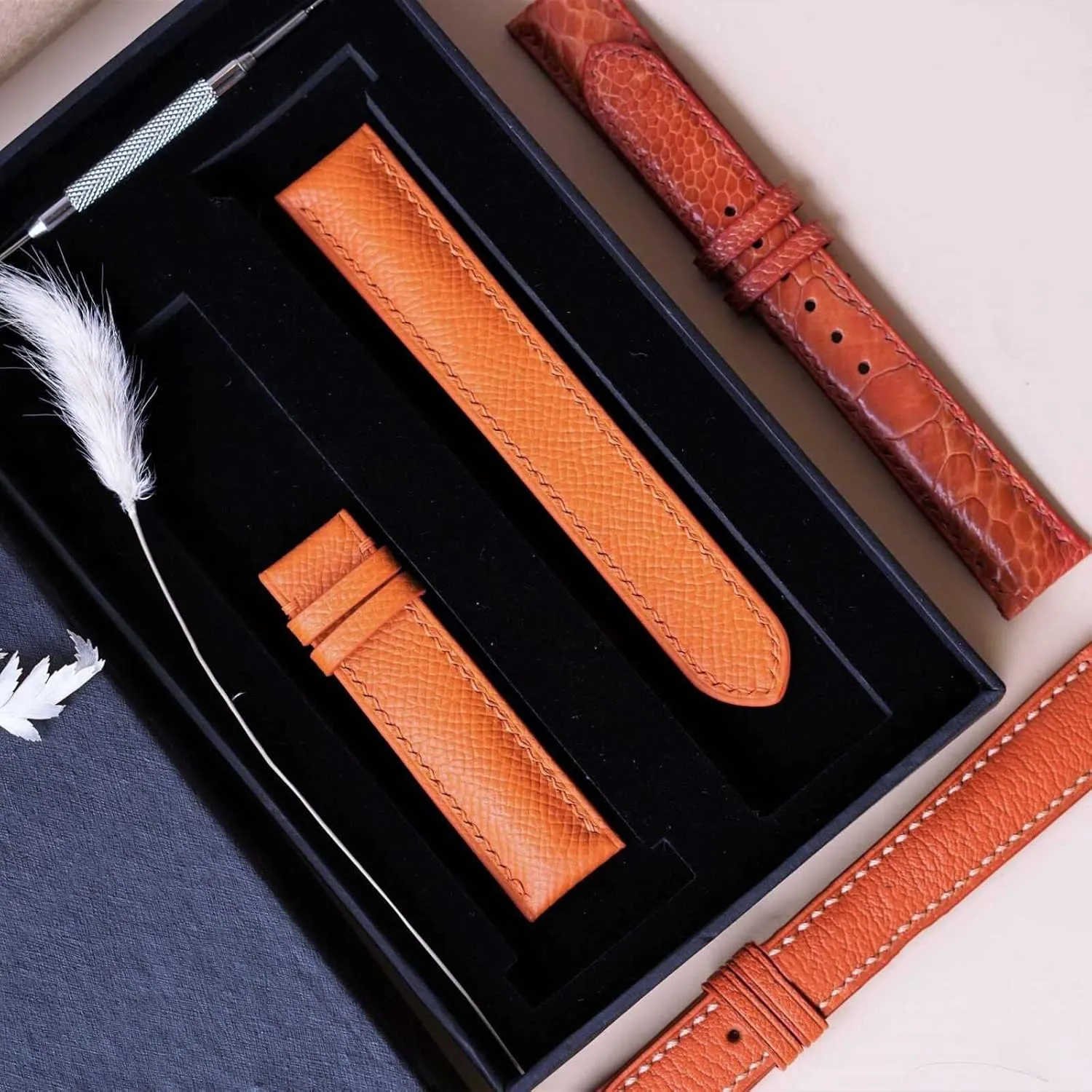 strap (19mm, Steel Folding Clasp) Premium Quality Orange speculation bow insufficient outrage Epsom leather watch band, Handmade Calf leather watch 