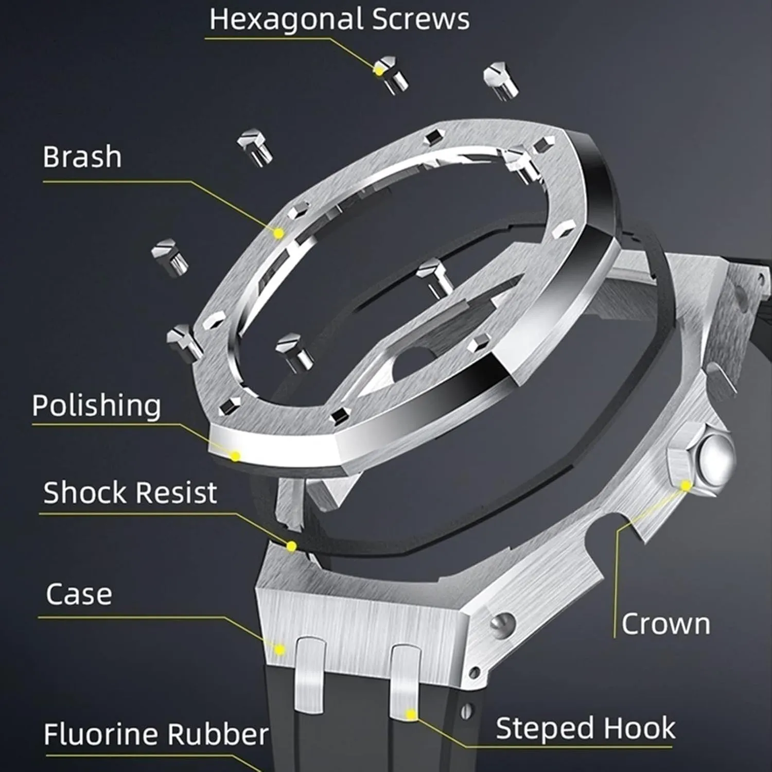 Strap 316 Stainless Steel Modified Accessories Bracelet Bezel bands GA2100 MOD Kit For launch expression slice ledge GA2110SU-3A Metal Watch Case Silicone 