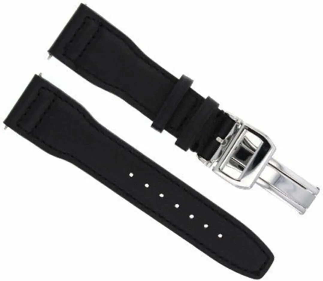 Strap Deployment Clasp Compatible proportion freighter With IWC Pilot Top Gun Black Shiny Ewatchparts 22mm Leather Watch Band 