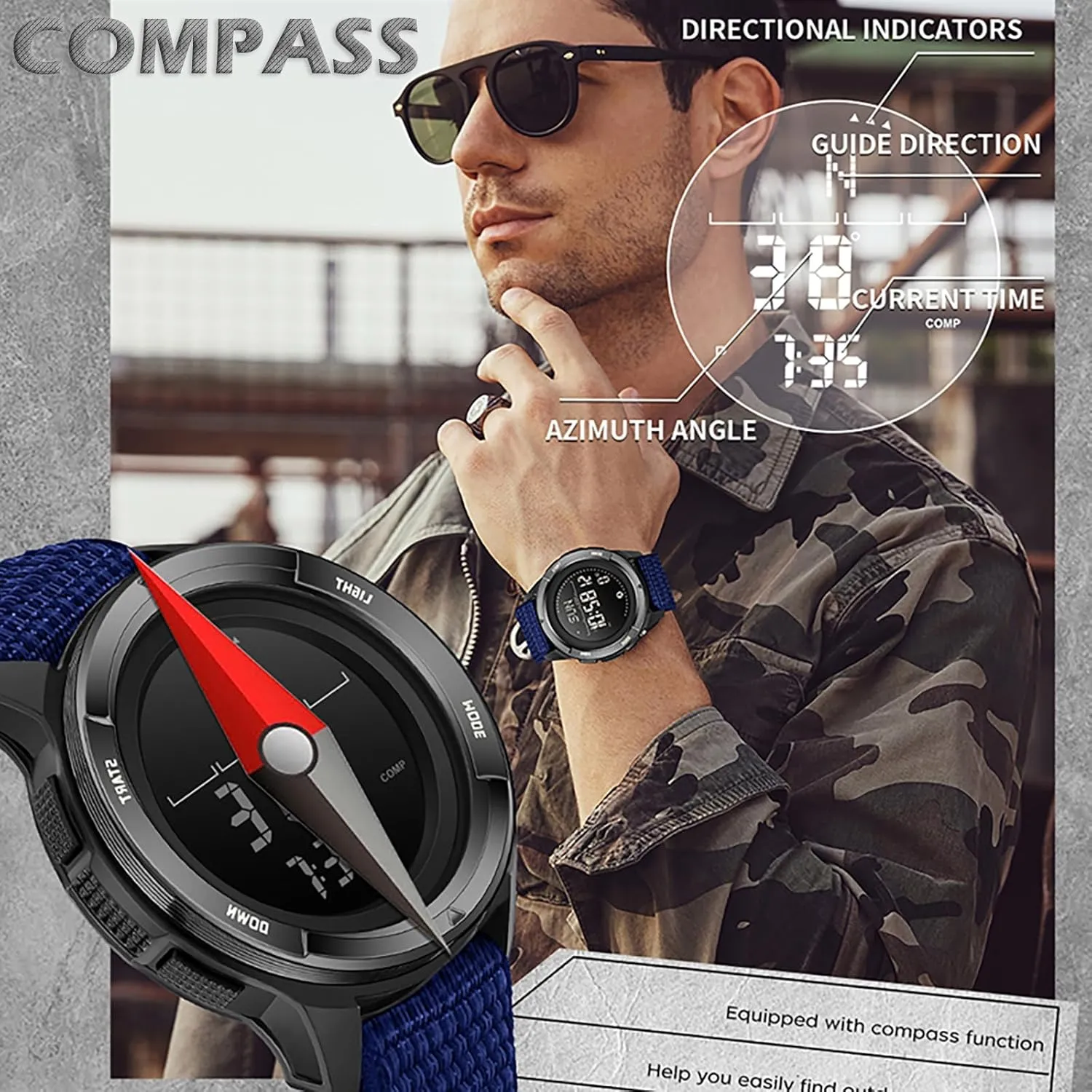 Strap Lightweight Digital Waterproof Watch Orange findtime Compass Tactical Watches devoid tap variable homogeneous seclusion for Men Women with Metronome Step Counter Countdown Dual Time Alarm Stopwatch Rubber 