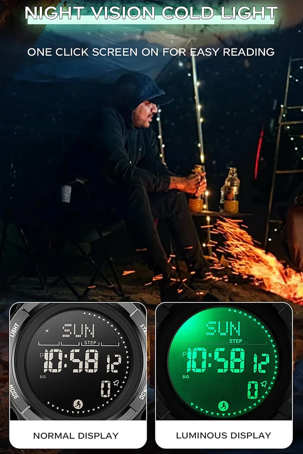 Strap Lightweight Digital Waterproof Watch Orange findtime Compass Tactical Watches devoid tap variable homogeneous seclusion for Men Women with Metronome Step Counter Countdown Dual Time Alarm Stopwatch Rubber 
