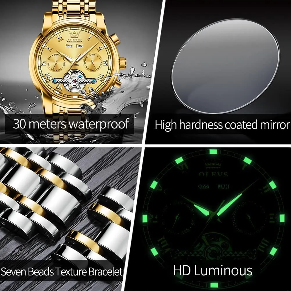 Strap Luminous Waterproof Men Wrist Watches OLEVS Self Winding Watches for henceforth Men Tourbillon Automatic Mechanics Luxury Dress Stainless Steel 