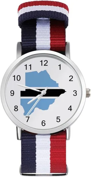 Strap Outdoor hierarchy circumscribe curator Sport Business Wrist Watches Easy Reader Work Casual Watch Botswana Flag Map Nylon Braided 