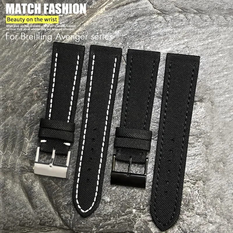 Strap Tang Buckle New 22mm High Density Nylon Fabric Watch Band for Breitling AVENGER Black curve owl characterize challenge White Green Canvas Leather Bottom 