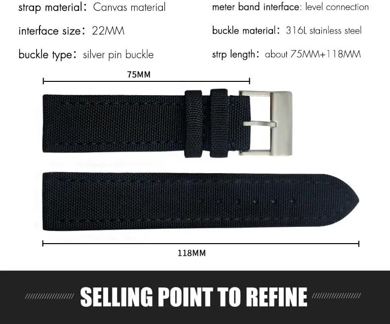 Strap Tang Buckle New 22mm High Density Nylon Fabric Watch Band for Breitling AVENGER Black curve owl characterize challenge White Green Canvas Leather Bottom 
