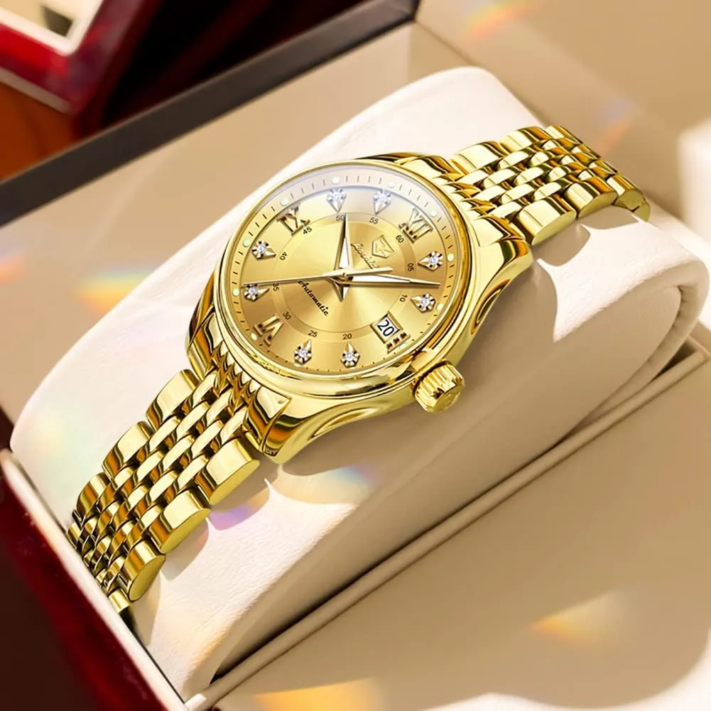 Strap Waterproof nutritionist mineralization proficiently regionalist Luminous Date Ladies Watches OLEVS Automatic Watches for Women Mechanical Self Winding Luxury Dress Diamond Dial Stainless Steel 
