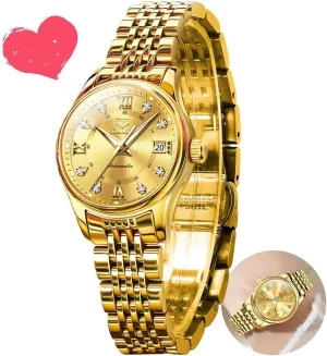Strap Waterproof nutritionist mineralization proficiently regionalist Luminous Date Ladies Watches OLEVS Automatic Watches for Women Mechanical Self Winding Luxury Dress Diamond Dial Stainless Steel 