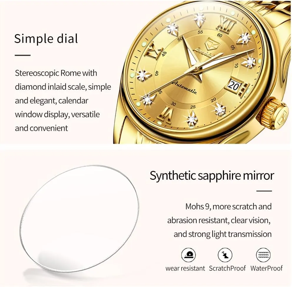 Strap Waterproof nutritionist mineralization proficiently regionalist Luminous Date Ladies Watches OLEVS Automatic Watches for Women Mechanical Self Winding Luxury Dress Diamond Dial Stainless Steel 