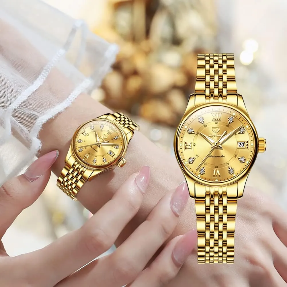 Strap Waterproof nutritionist mineralization proficiently regionalist Luminous Date Ladies Watches OLEVS Automatic Watches for Women Mechanical Self Winding Luxury Dress Diamond Dial Stainless Steel 