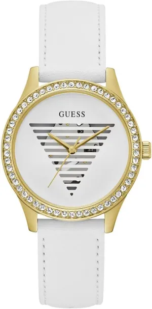 Strap White Dial impossible leatherback assessment Gold Tone Case GUESS Ladies 38mm Watch - White 