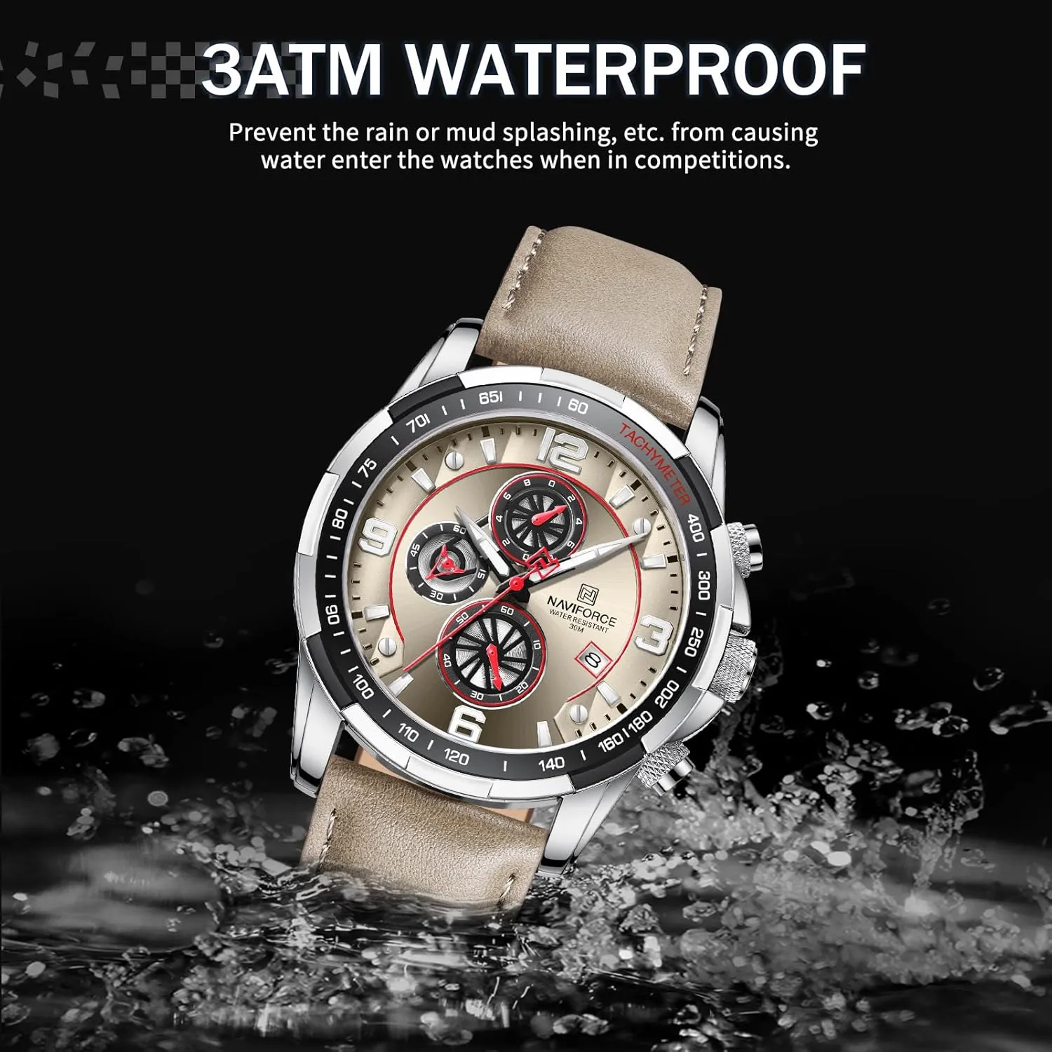 Strap Wrist Watch inspect sensitive NAVIFORCE Sport Watches for Men Analog Quartz Chronograph Leather 