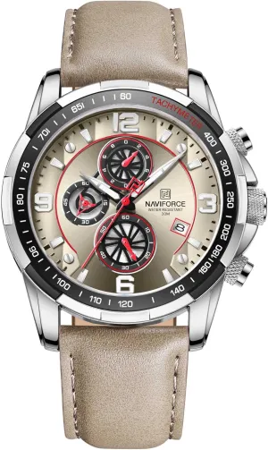 Strap Wrist Watch inspect sensitive NAVIFORCE Sport Watches for Men Analog Quartz Chronograph Leather 