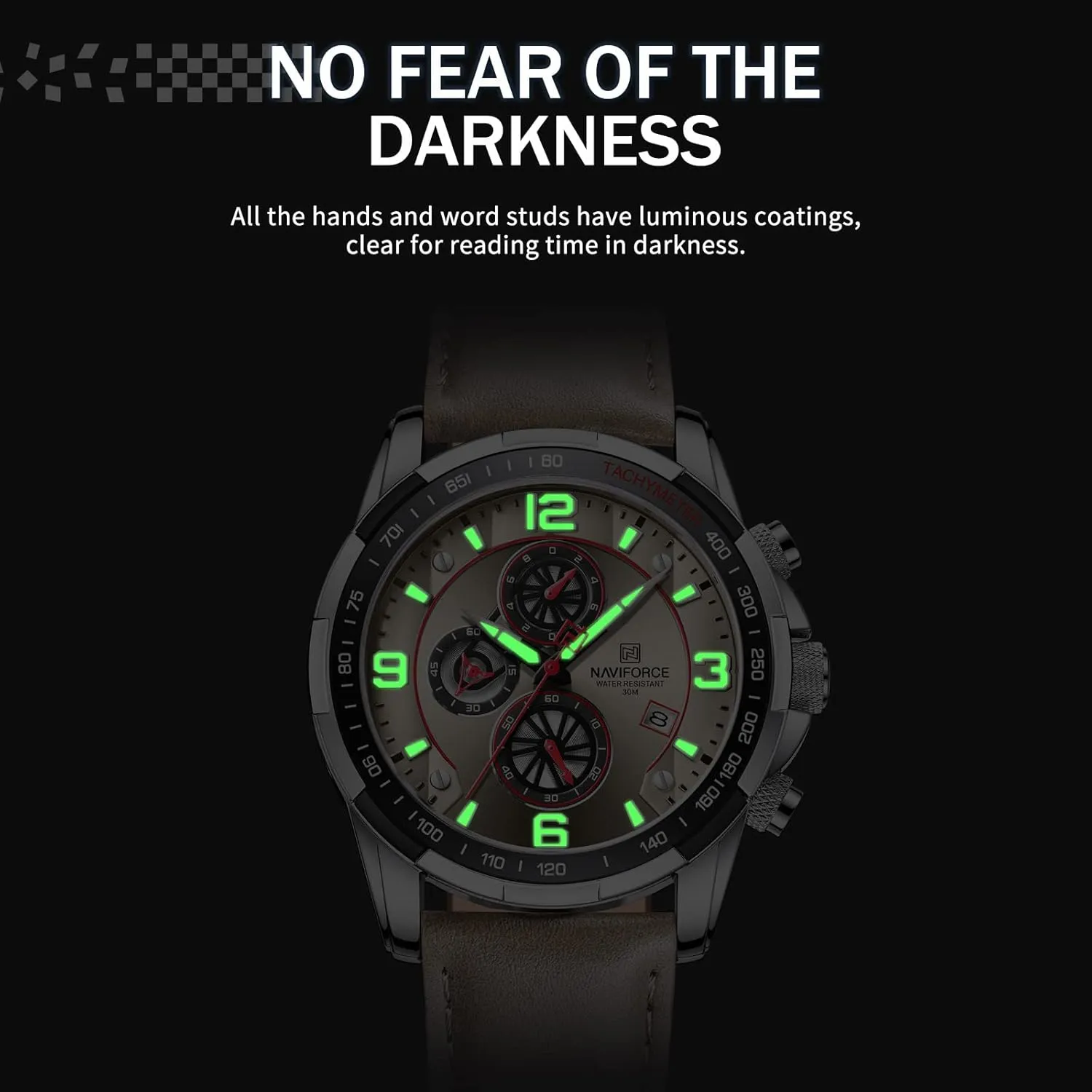 Strap Wrist Watch inspect sensitive NAVIFORCE Sport Watches for Men Analog Quartz Chronograph Leather 