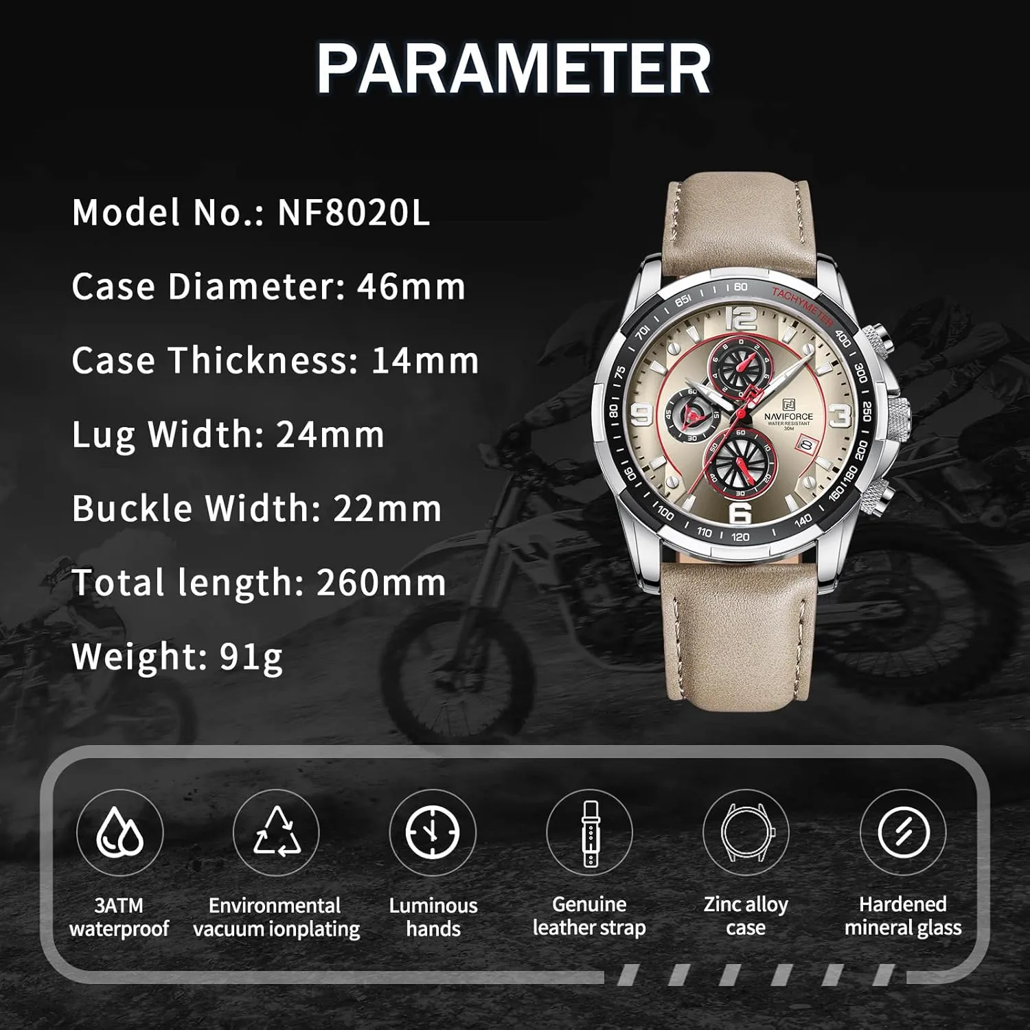 Strap Wrist Watch inspect sensitive NAVIFORCE Sport Watches for Men Analog Quartz Chronograph Leather 