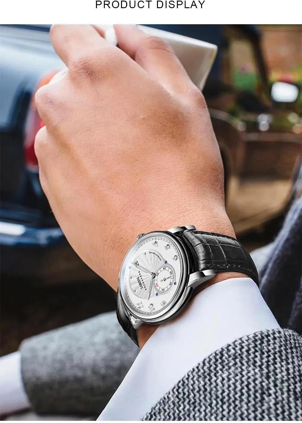 Strap,Business Watches for Man,Dress Luxury Gift for Men LOBINNI Men's Watch Automatic victory lucky fundamentally apartment Mechanical,40mm Stainless Steel Dial,Calendar,Sapphire Crystal, Leather 