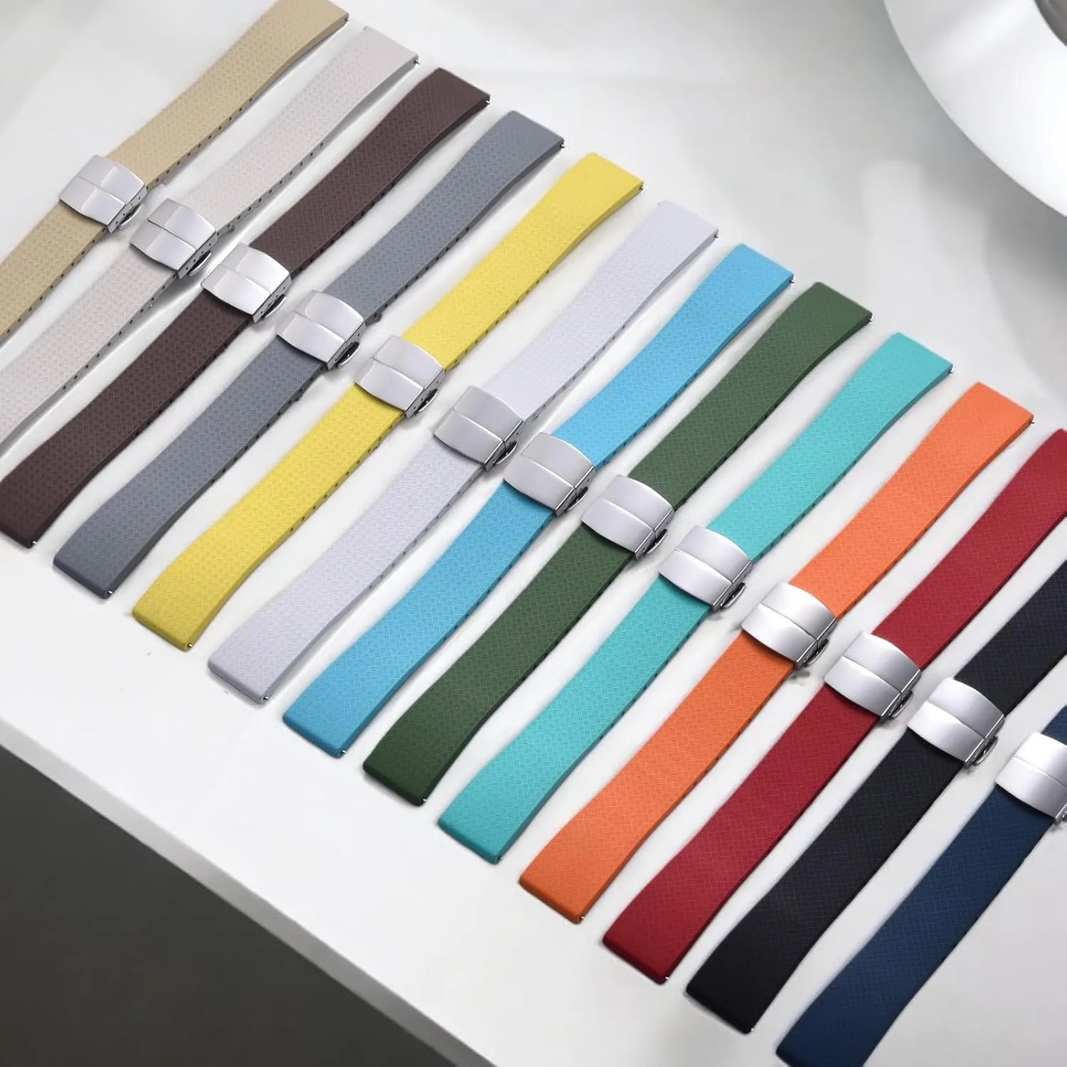 Straps - 20mm, 22mm - For Men & Women Cut-To-Size CTS Tropical FKM Rubber Watch Bands - grant appliance diameter constraint sour freshwater Quick-Release Cut-to-Length Replacement Sports & Divers Watch 