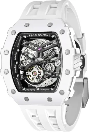 stratosphere hail Watch Mechanical Movement Original Design 50M Waterproof for Square Stainless Steel Wrist Watch and Silicone Strap Unique Fashion Gift for Men Automatic Mens 