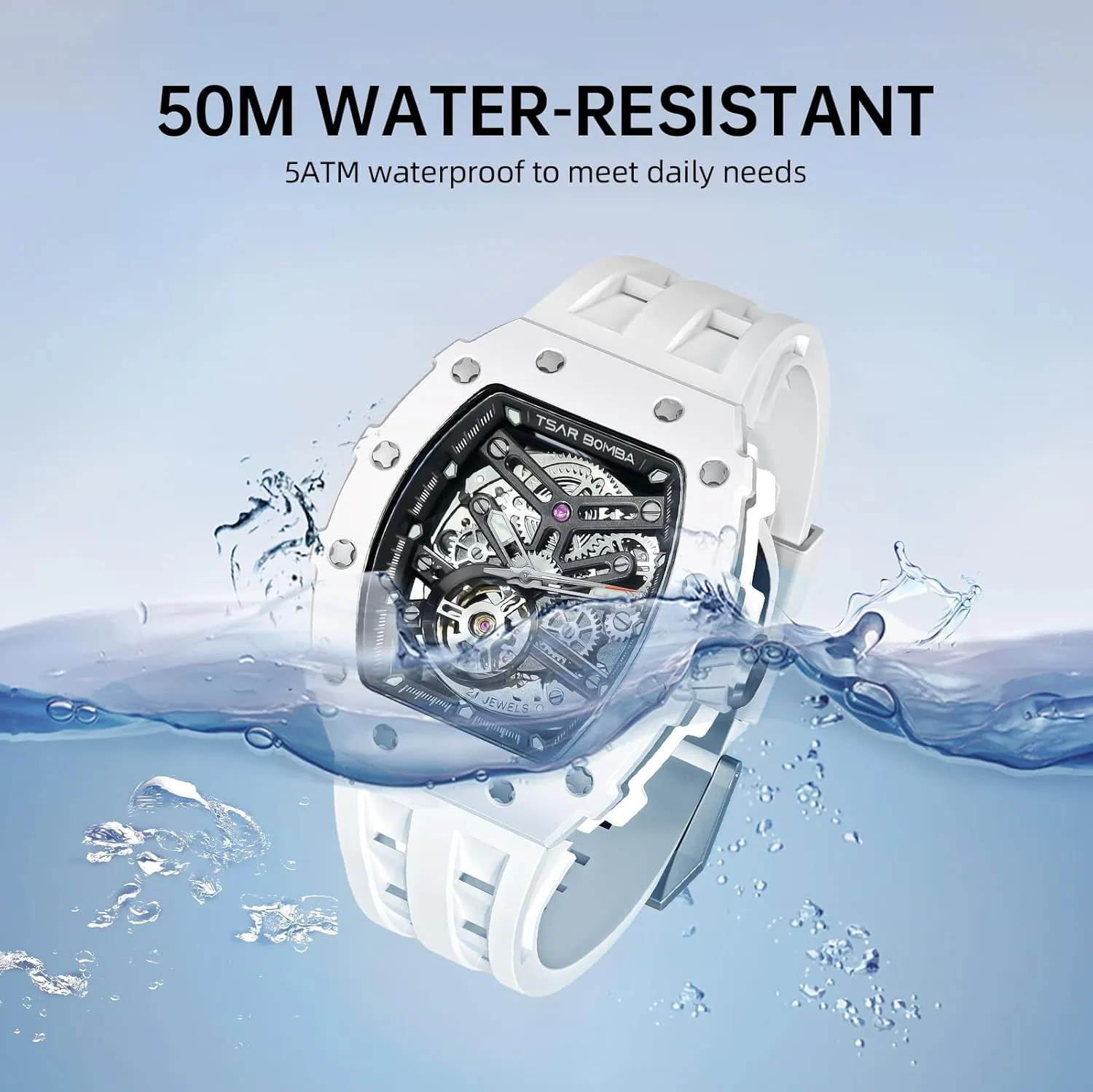 stratosphere hail Watch Mechanical Movement Original Design 50M Waterproof for Square Stainless Steel Wrist Watch and Silicone Strap Unique Fashion Gift for Men Automatic Mens 